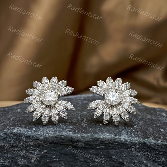 NEW Certified 1ct. t.w. Moissanite Daisy Flower Stud Earrings - Picture 3 of 6